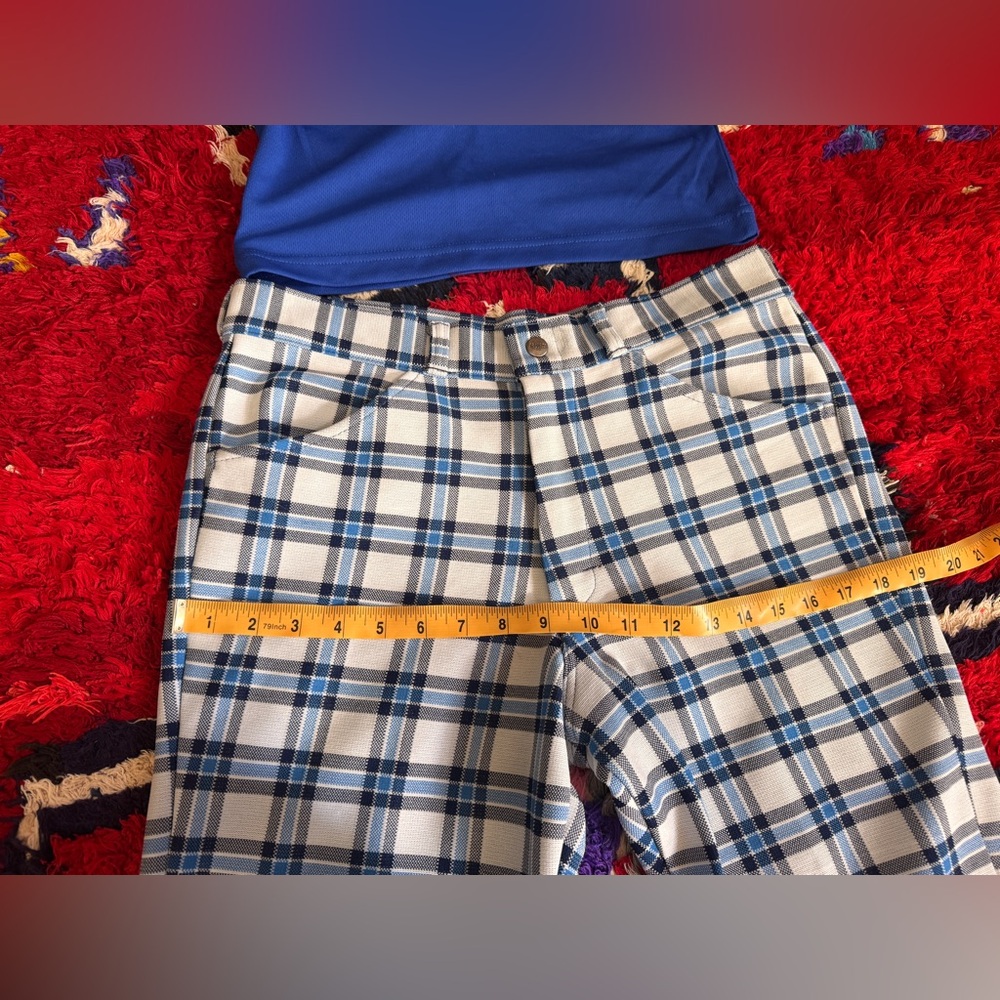 70s Vintage Blue Plaid Pants Sz M - Picture 8 of 11